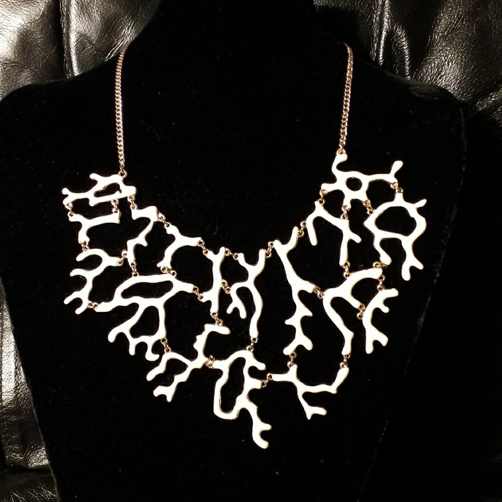 Aldo goldtone ivory enamel coral  branch necklace